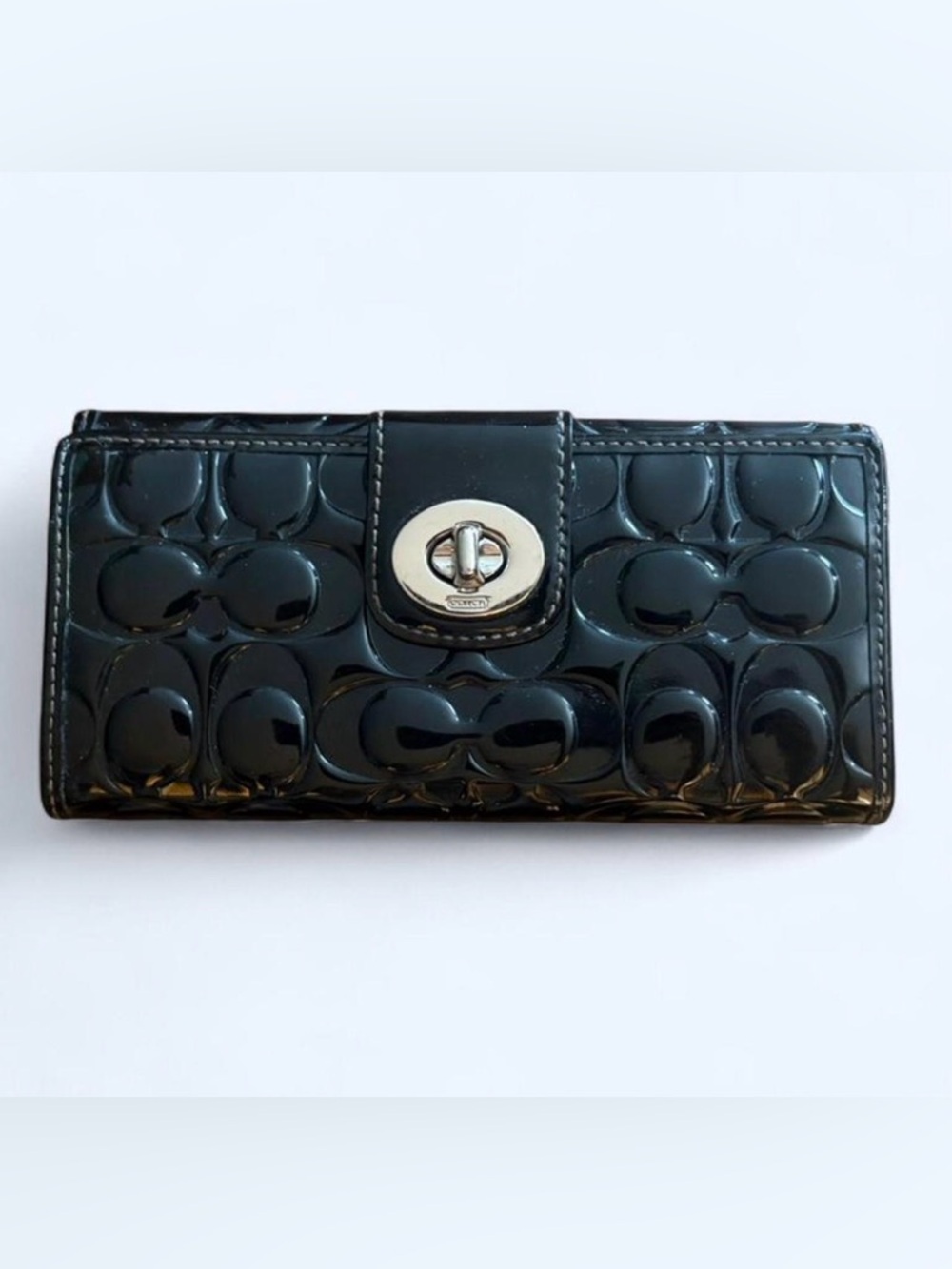 Coach Black Patent Signature Turnlock Wallet
